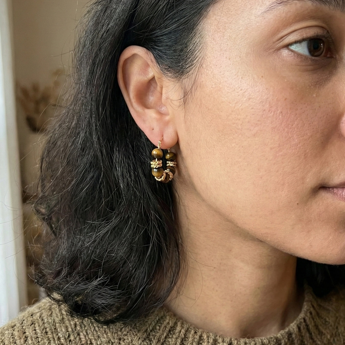 Tiger Stone Hoop Earrings