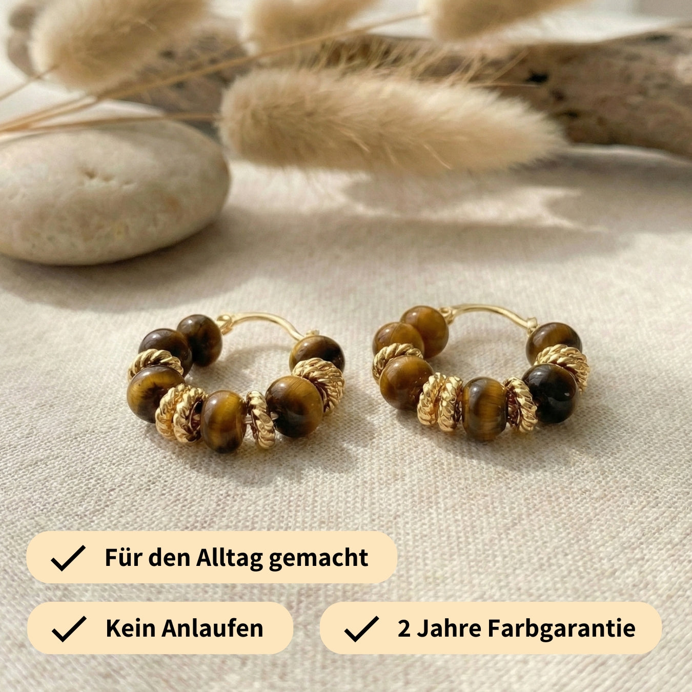 Tiger Stone Hoop Earrings